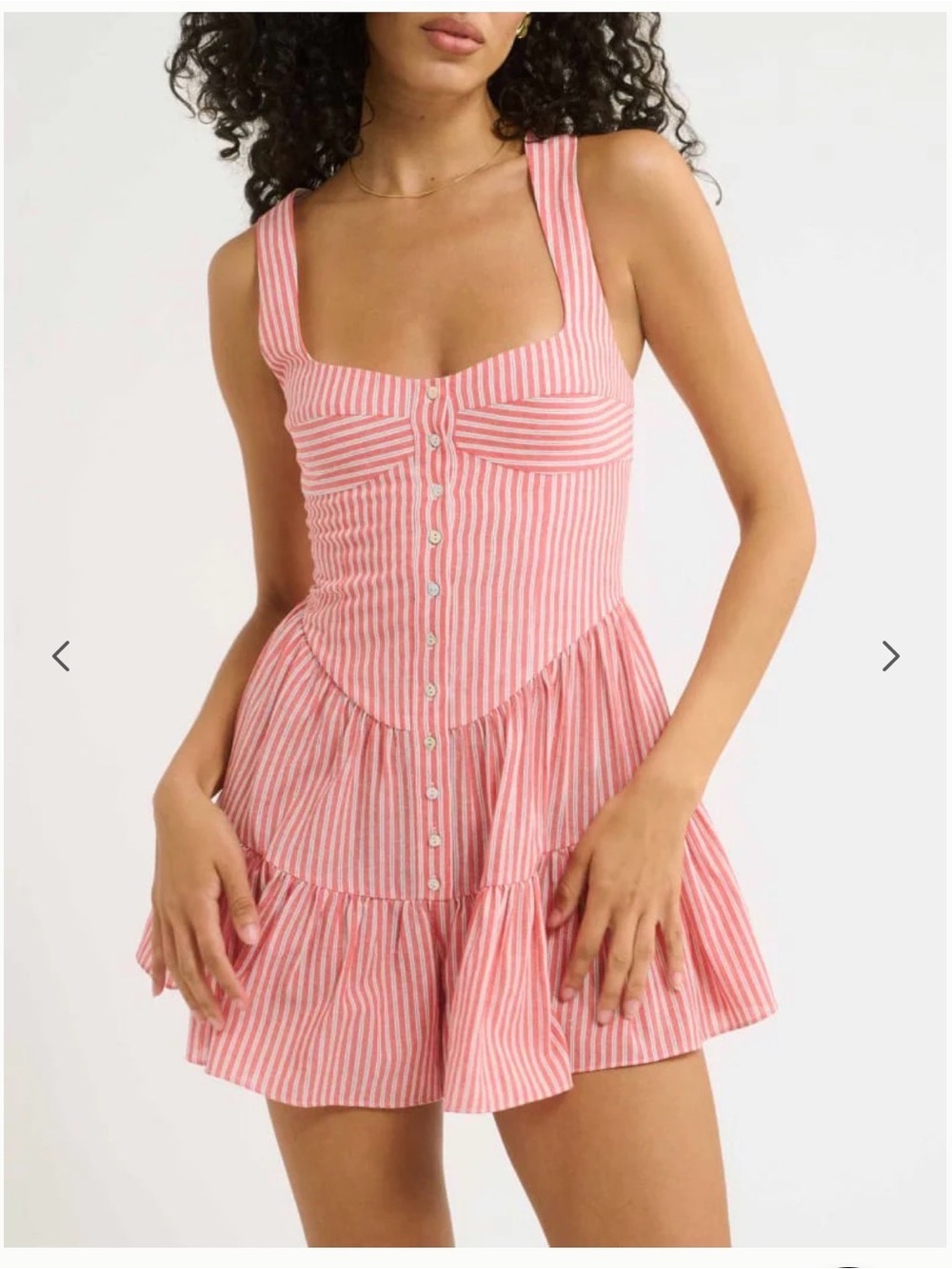 NWT Rumored Pink and White Striped Tiered ROMPER with Buttons - Picture 5 of 5